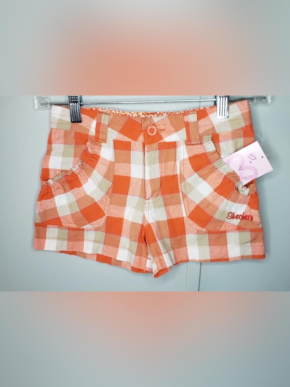 NWT Girl's Skechers Orange and Tan Plaid Print Shorts